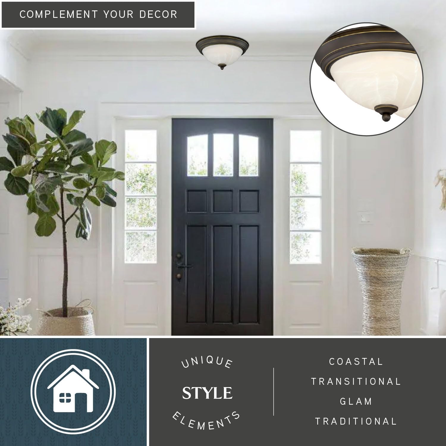 VAXCEL Stevens 2-Pack 13-in W LED Vintage Bronze Transitional Flush Mount Ceiling Light Fixture White Alabaster Glass