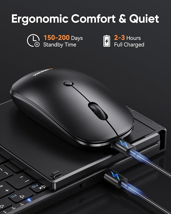 CHESONA Foldable Keyboard and Mouse Combo - Ultra Slim 600g with 2.4G+Dual Bluetooth Compact Wireless Folding Keyboard with Stand - Portable for Business/Travel with Case - Win/Mac/iOS/Android - Black by CHESONA - Image 6