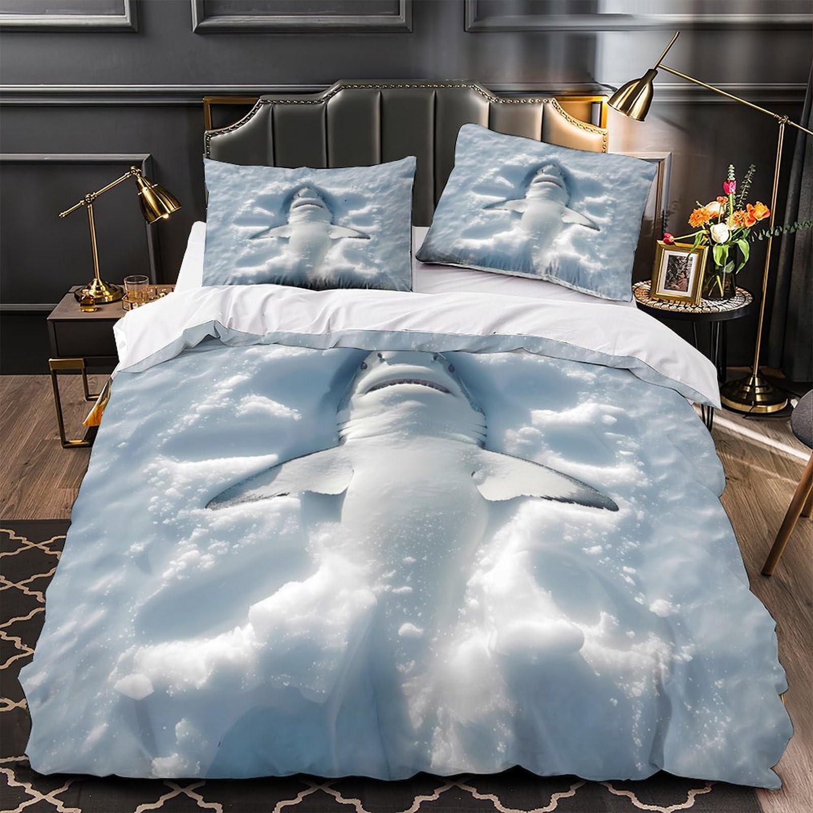 Housse de couette requin fermeture éclair parure lit microfibre anti-pli