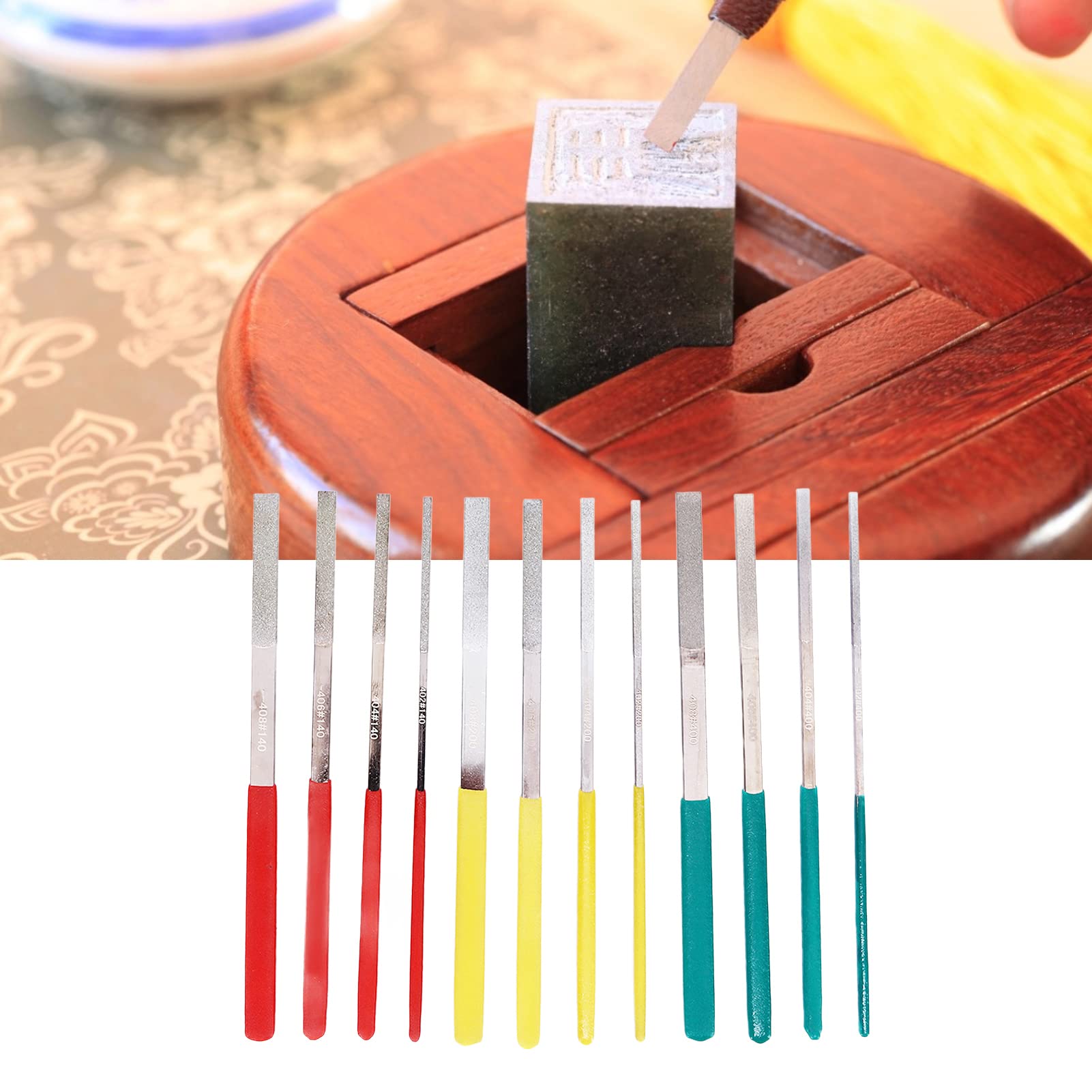 12-teiliges Flachfeilen-Set, Mini-Feilen mit komfortablem Gummigriff, hohe Härte, beschichtete Schleiffeilen für Metall, Holz, Kunststoff, manuelle Verarbeitung, Hardware-Werkzeuge