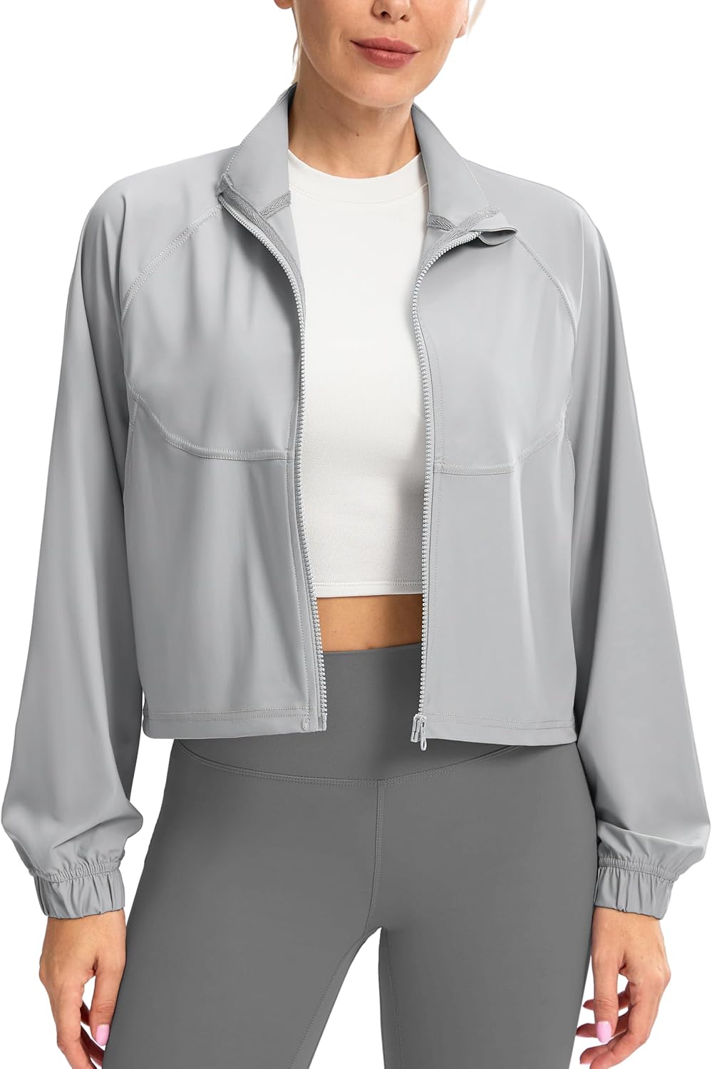 Soothfeel Women's Athletic workout Jacket Lightweight UPF 50+ Long Sleeve Sun Protection Shirts Zip Up Cropped Hiking Tops