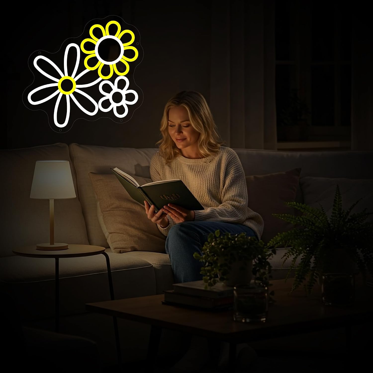 Daisy Flower Neon Sign for Wall Decor, Cute Flower Led Signs for Home Decor, Dimmable Neon Light Sign for Bedroom, Game Room, Living Room, Bar Decoration, USB Powered Light Up Signs for Home Decor