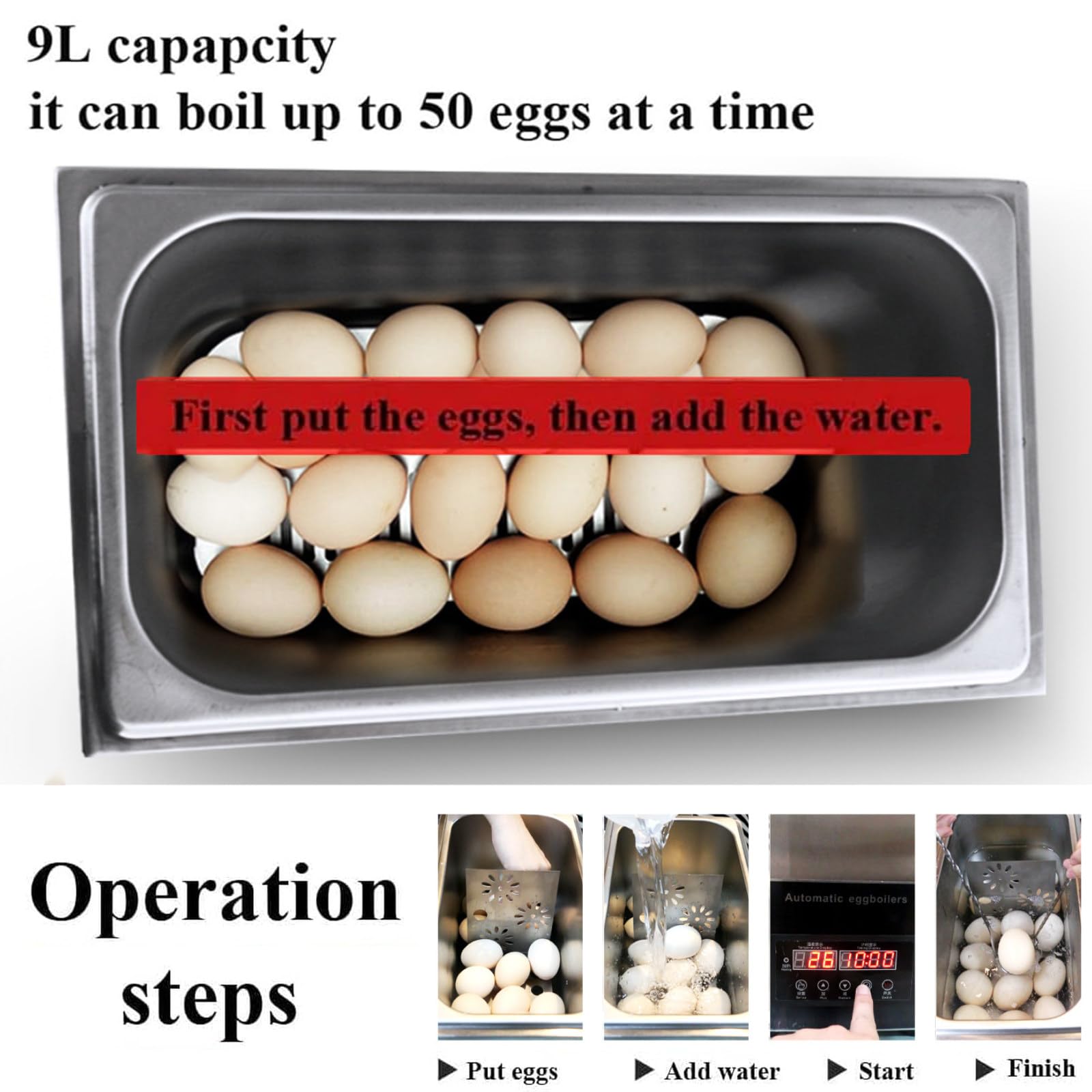Cocedor de Huevos, Cocedor Huevos de 500 W, 50 Huevos Fáciles de Pelar, Huevos Blandos, Medianos, Duros, Pochados, Cocedor Automático Inteligente de Huevos Cocidos