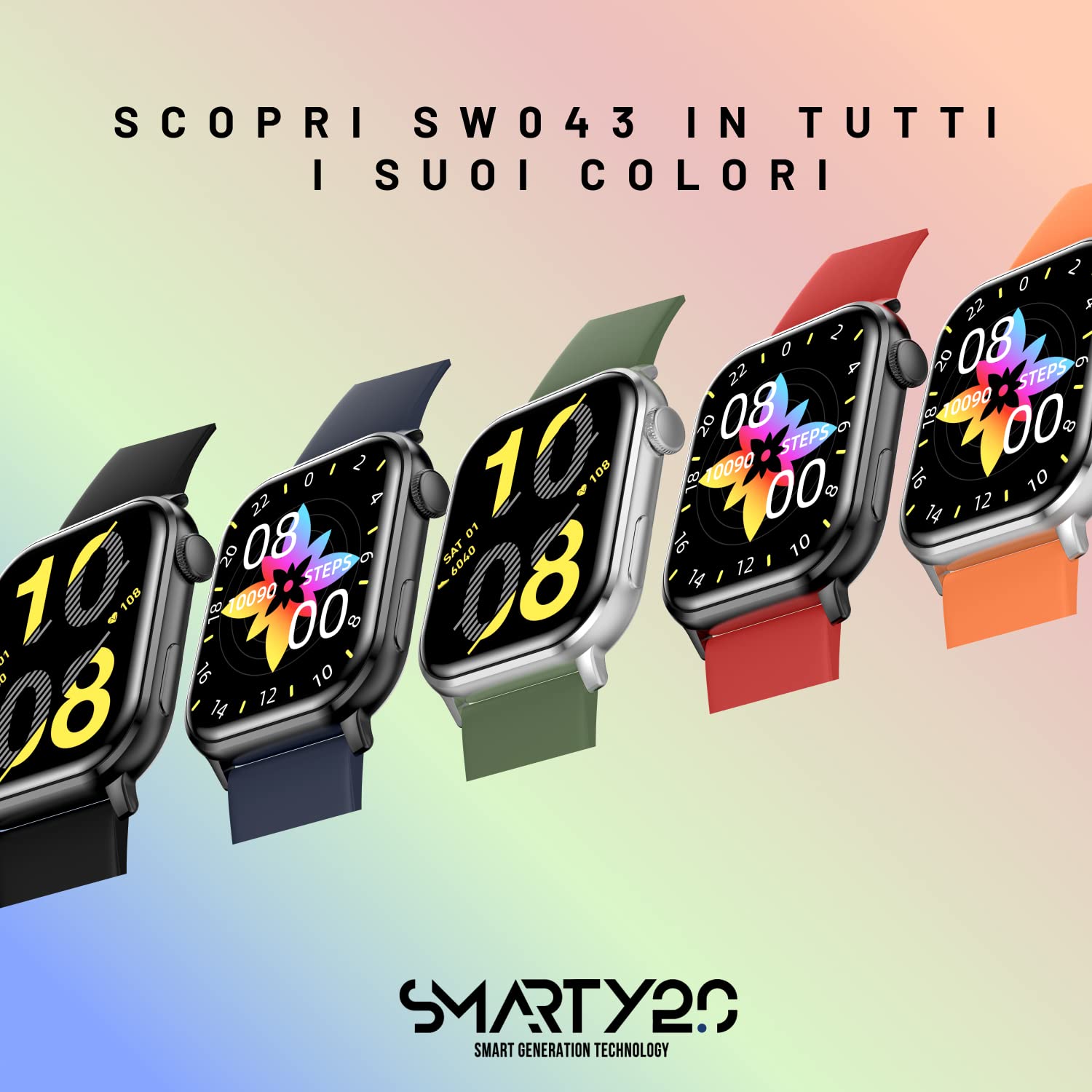 Smartwatch SW043F - Colore Verde - Chiamate Bluetooth, Assistente Vocale, 100 Modalità Sport, Resistenza all'Acqua IP68 - Cinturino in Silicone - Dimensioni 44.14 x 38.14 x 11.45 mm