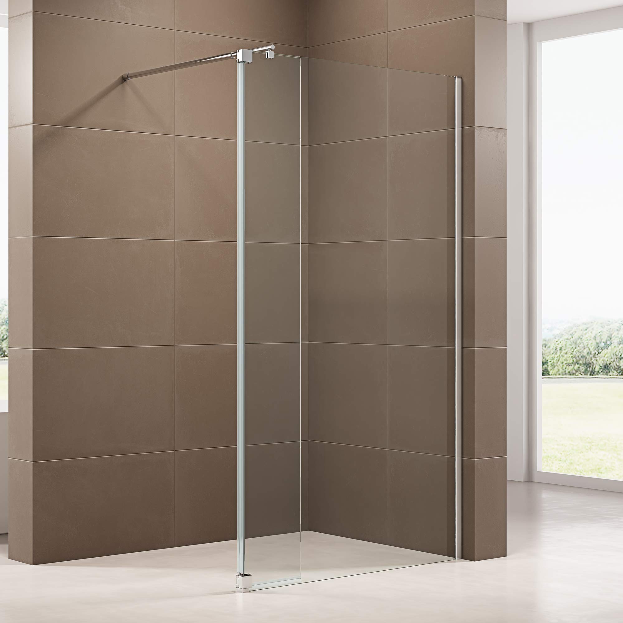 BERNSTEIN - Volet pivotant de protection 200x30cm (HxL) en verre transparent 10mm pour paroi de douche à l'italienne en verre véritable - NT106