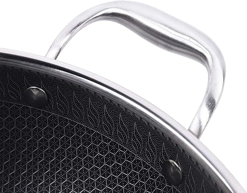 Miniatura 4 de DYRABREST Sartén de 34 pulgadas con tapa y espátula, sartén de tortilla de acero inoxidable 304 para estufa de gas, estufa de inducción, estufa de