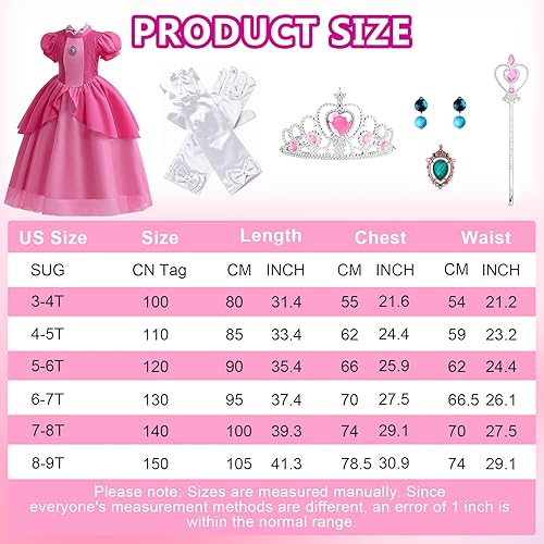 Miniatura 4 de WYB Princess Peach Costume Dress Halloween Cosplay Dress Up for 3-9 Years Girls Kids Outfits with Crown Gloves Scepter Earing