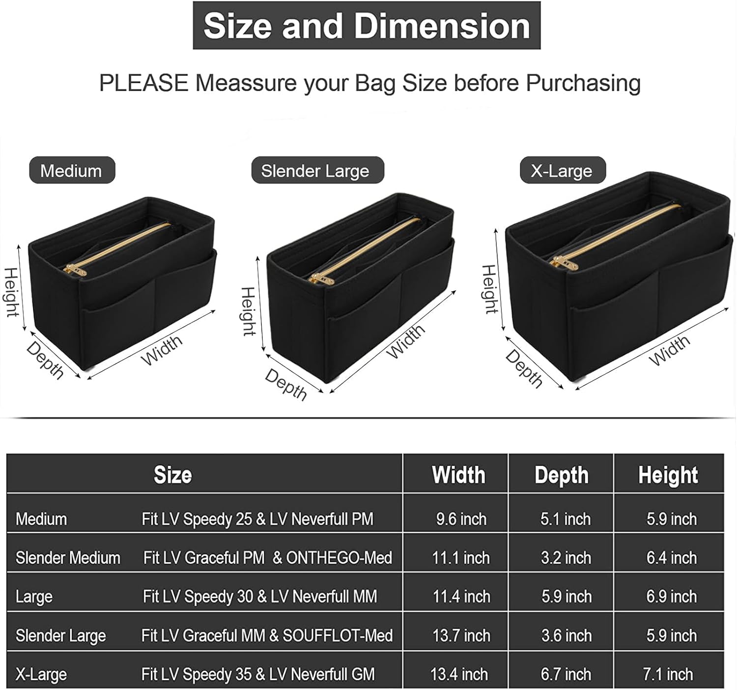 OMYSTYLE Purse Organizer Insert, Felt Tote Bag Organizer Insert with 5 Sizes, Handbag Dividers for Inside Purse, Compatible with Longchamp, Neverful, Speedy and More - Image 2