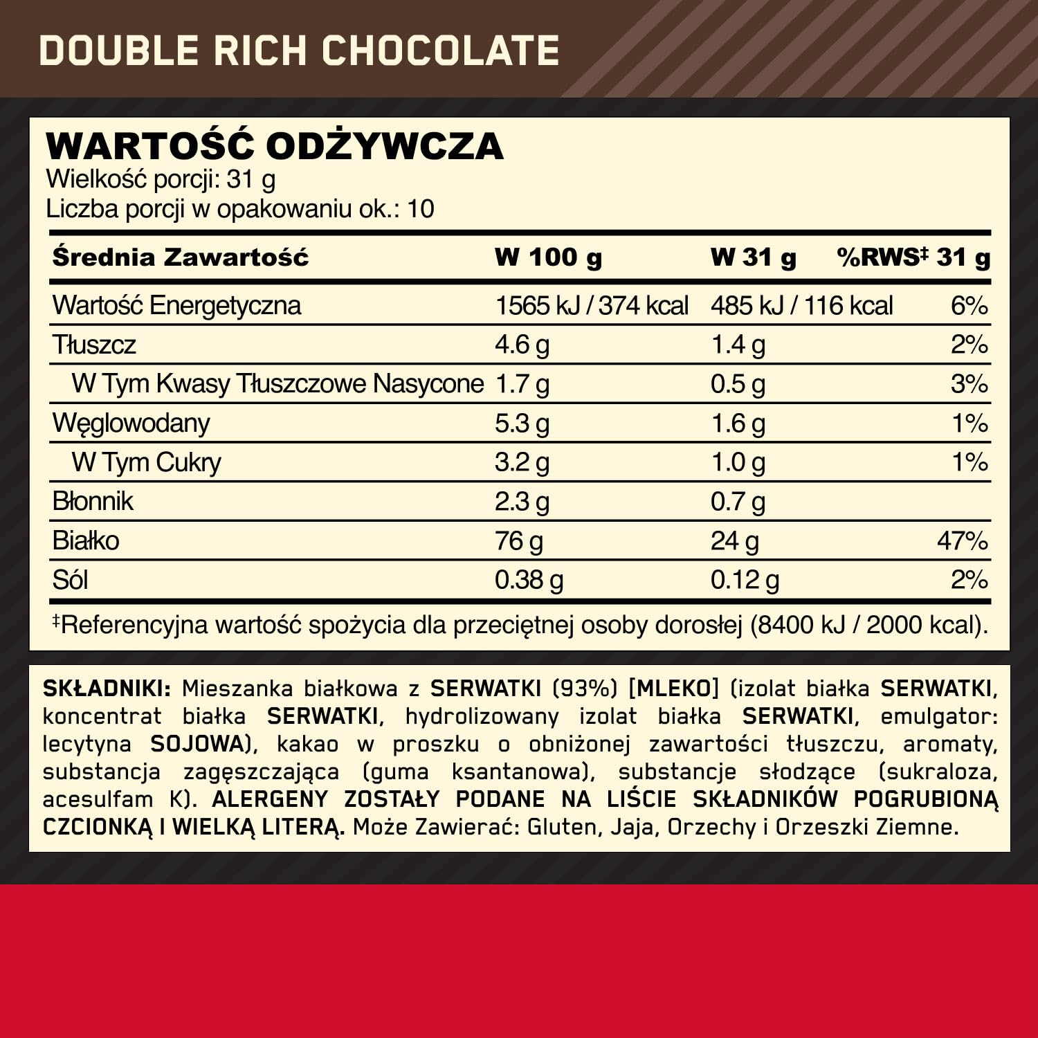 ON Gold Standard 100% Whey - Odżywka białkowa wspomagająca budowę mięśni i regenerację, zawierająca naturalnie występującą glutaminę i aminokwasy BCAA, smak podwójnej czekolady, 10 porcji, 310 g