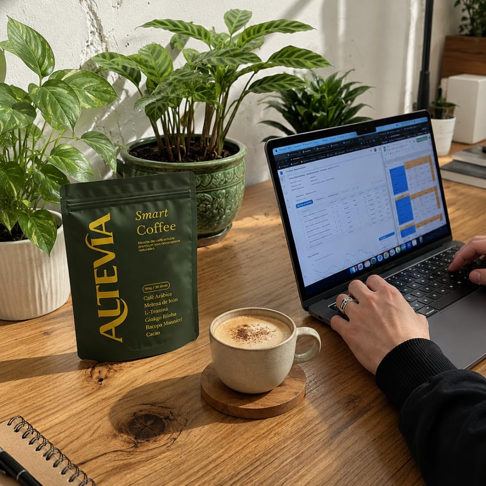 Altevia Smart Coffee, Mezcla de café con Nootrópicos Naturales: Concentración, Memoria y Agilidad Mental | Melena de León, L-Teanina, Bacopa, Ginkgo Biloba y Vitaminas B