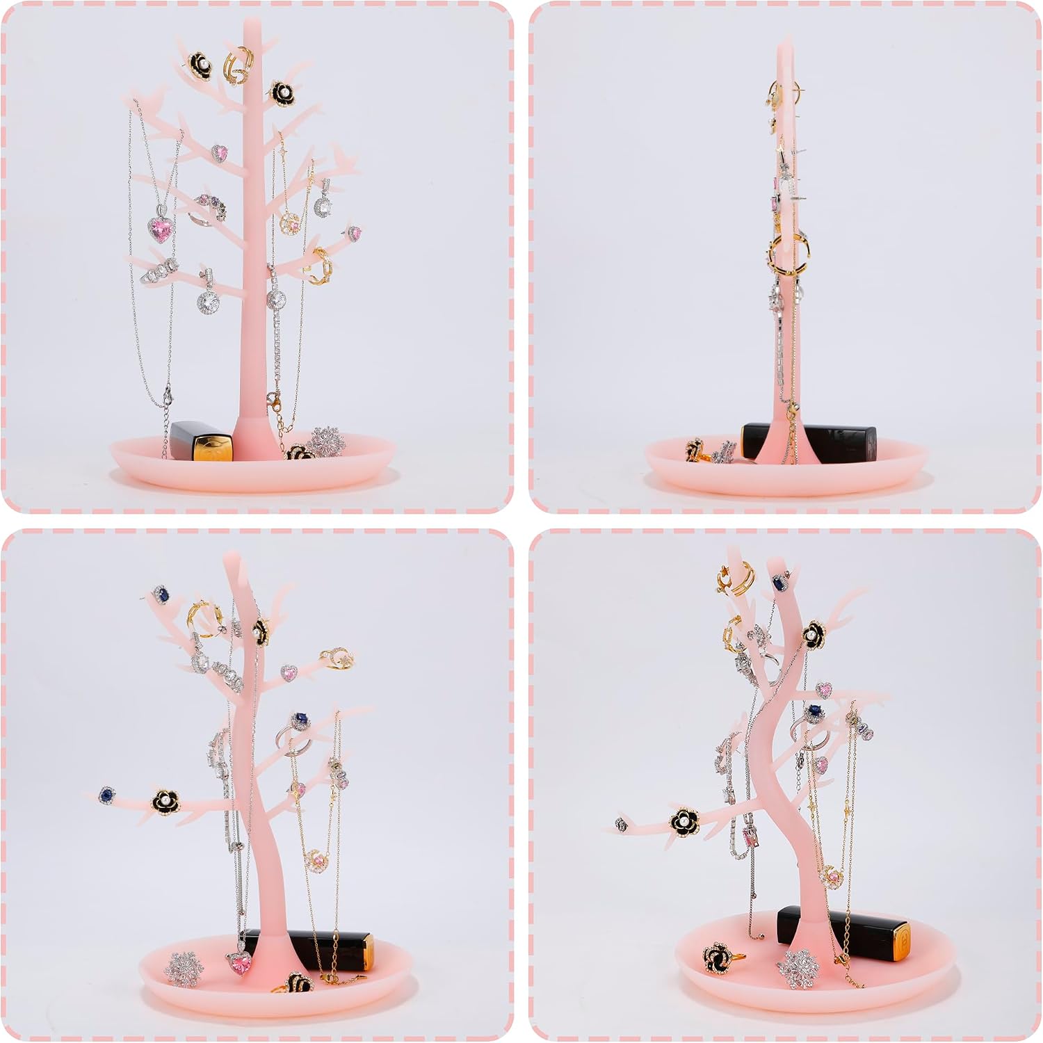 Zegcohjave Jewelry Holder Organizer, Tree Silicone Necklace Display Stand, Earring Bracelet Ring Holder, Small Jewelry Storage Tower for Vanity, Gift for Women (Light pink)