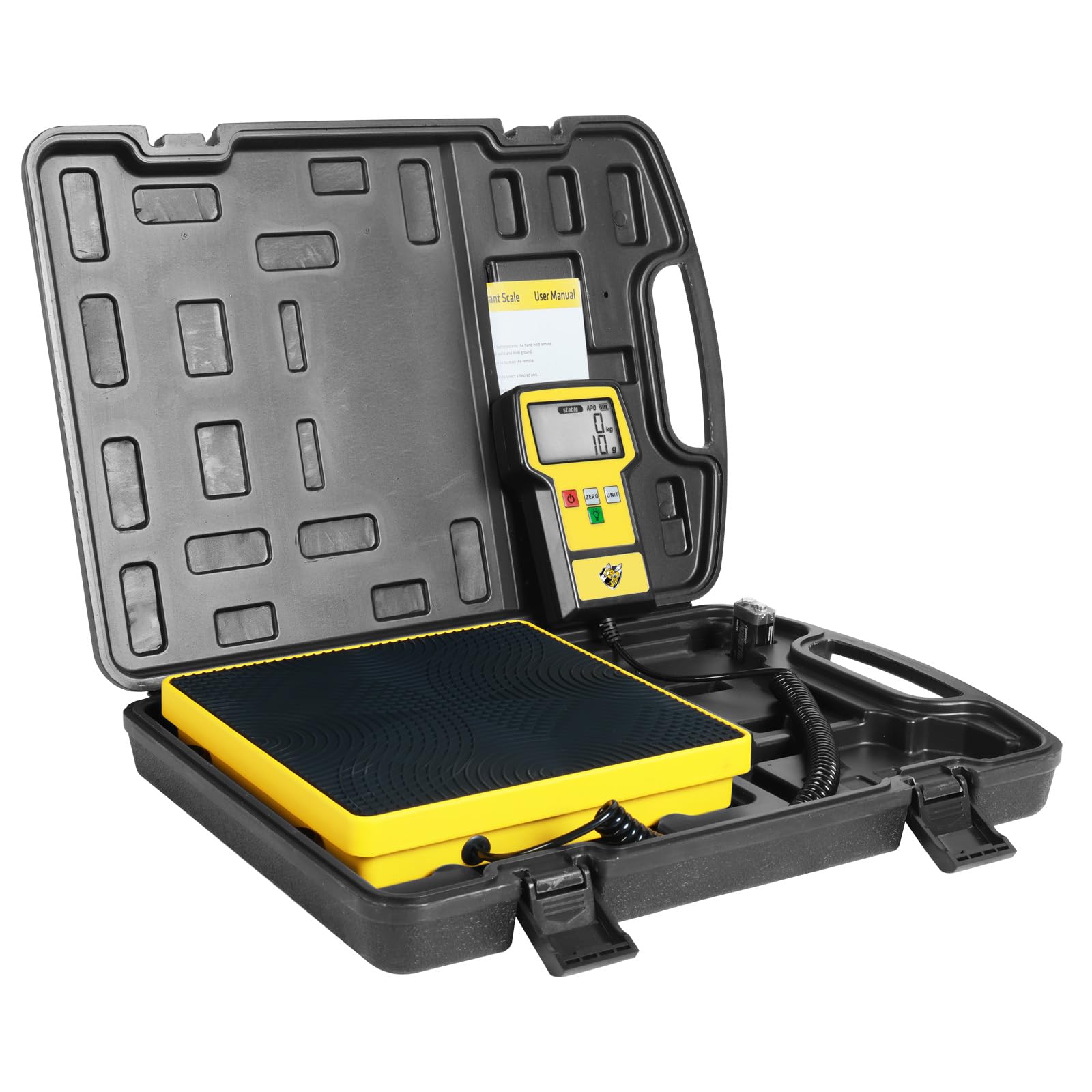 YELLOW JACKET Báscula de refrigerante de 220 libras HVAC, pantalla LCD ultra grande, báscula electrónica de carga de refrigerante de alta precisión con funda portátil para todos los tanques de