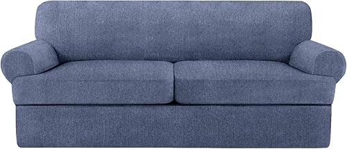 Miniatura 39 de Fundas para sofá de 3 piezas con cojines en forma de T, funda elástica para sofá, fundas para muebles con 2 fundas individuales para cojines en Azul