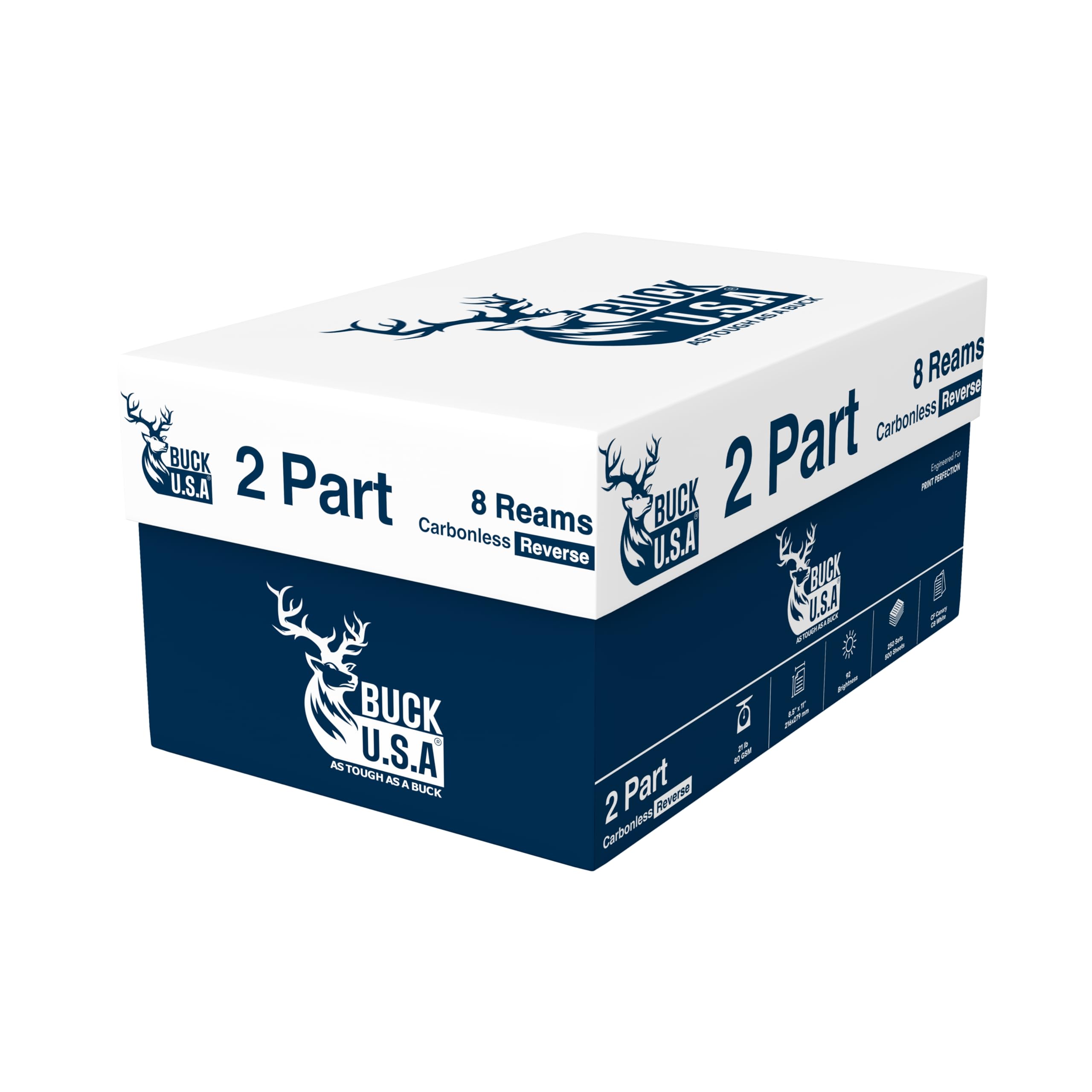 Buck 2 Part Reverse Carbonless NCR Paper, 8 Reams, 8.5" x 11" Collated Paper, 4000 Sheets, CF Canary/CB White - Ideal for Laser & Digital Printers &