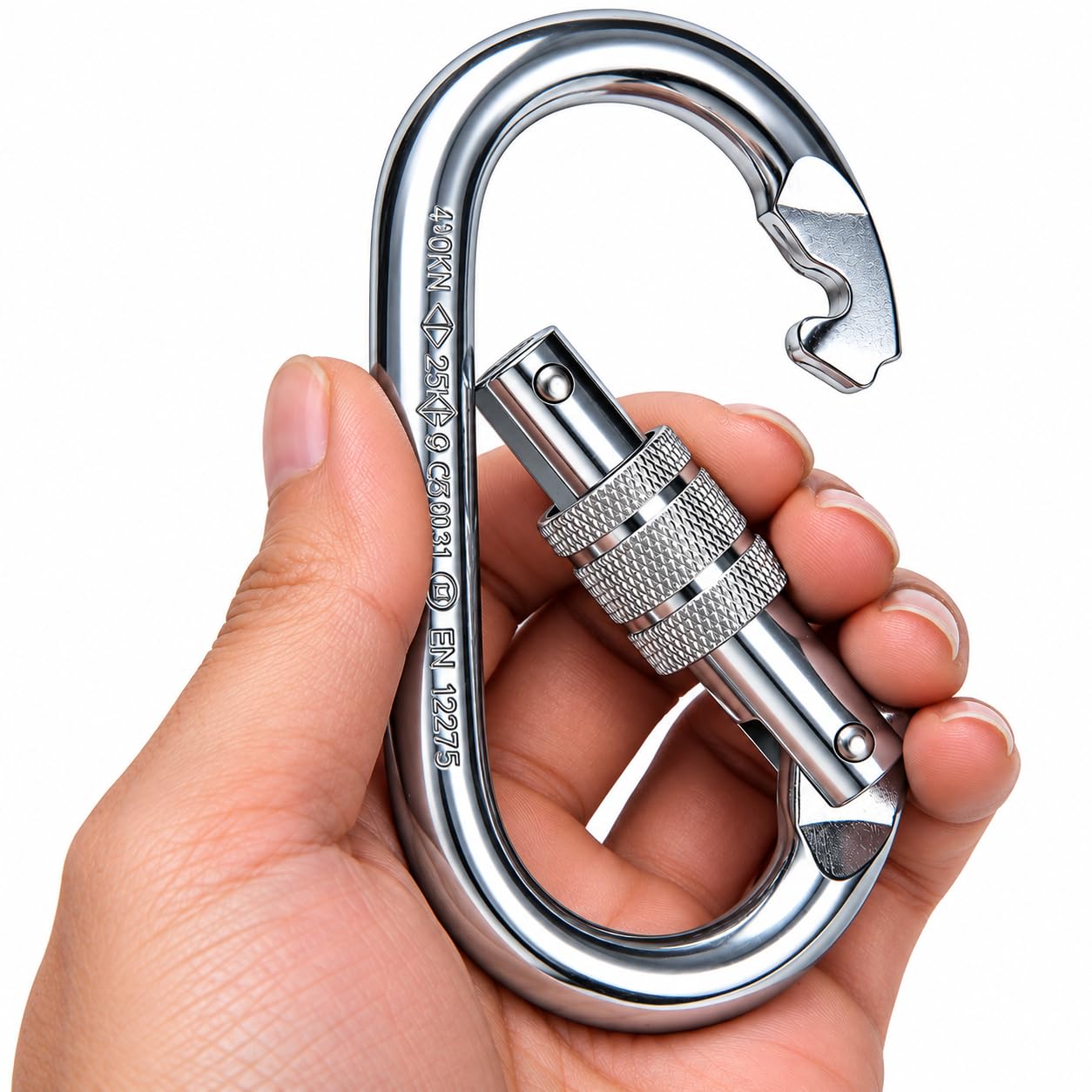 Heavy-Duty Stainless Steel Carabiner Clip – 10MM Oval Spring Snap Hook with Secure Screw Lock for Camping, Hiking, Outdoor Gear, and Utility Use
