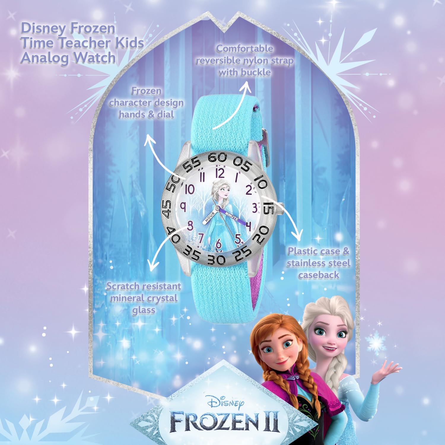 Disney Frozen Kids' Plastic Time Teacher Analog Quartz Nylon Strap Watch - Image 2