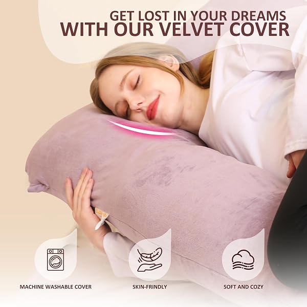 Chilling Home Pregnancy Pillows for Sleeping, U Shaped Maternity Pillow Cuddle Pillow, 55 inch Full Body Pillow Long Pillows for Sleeping, Maternity Body Pillows for adults with Cover Velvet - 4