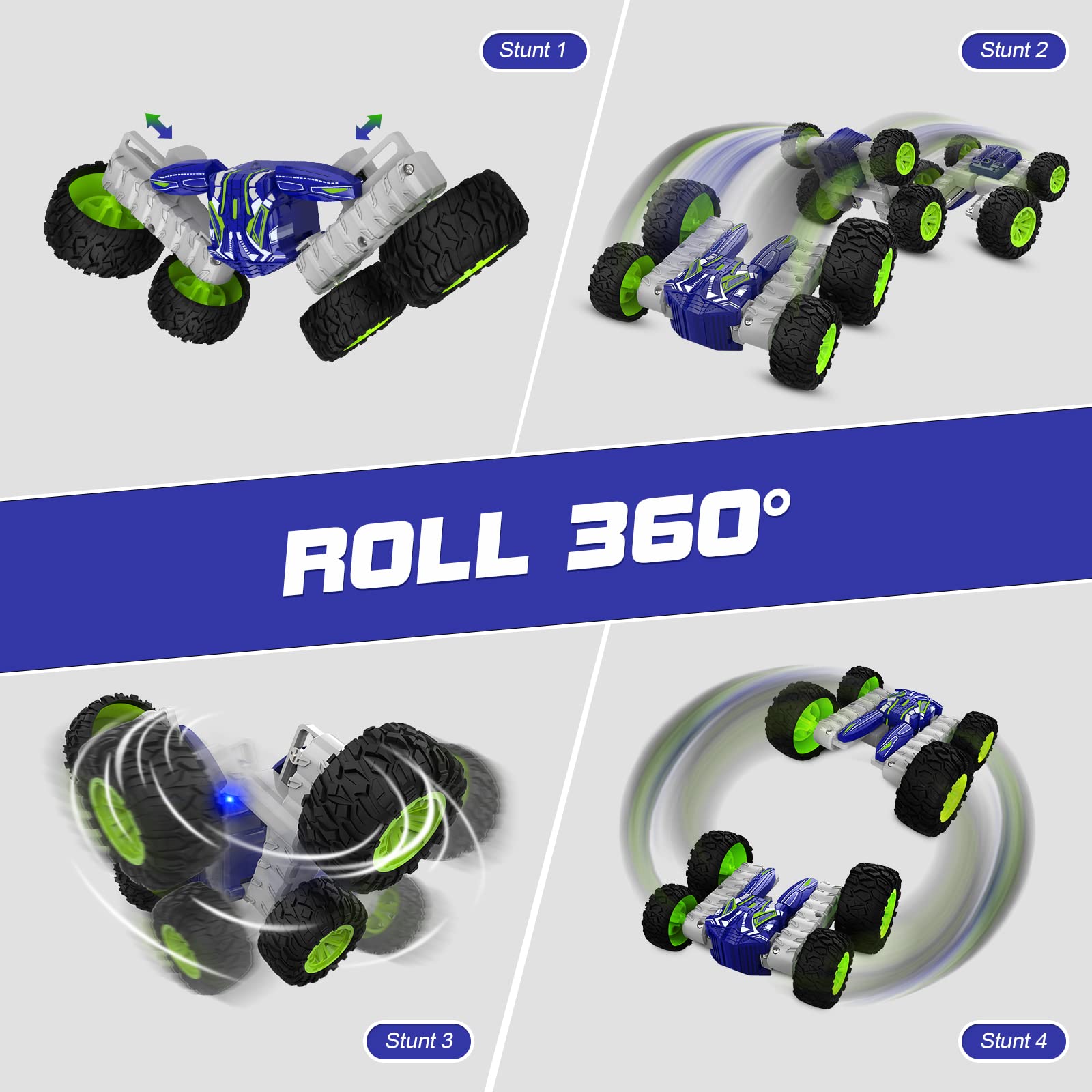 EYLM Macchina Telecomandata per Bambini 4WD RC Stunt Car 2.4GHZ Auto Radiocomandata con 360°Rotazione Acrobatica e Luce LED, Veicolo di Telecomando per Bambini Giocattoli Regalo