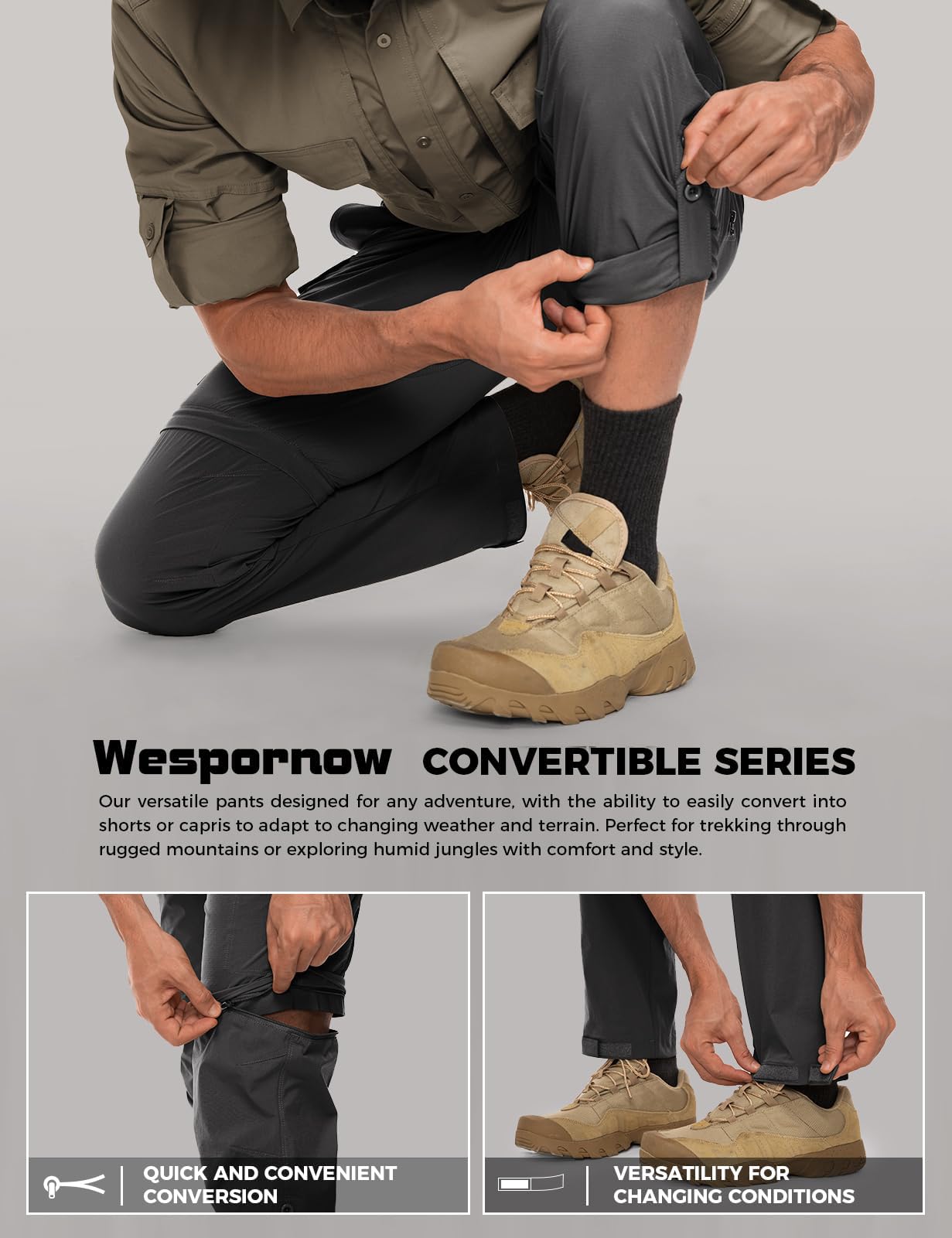 Wespornow Herren Zip-Off Wanderhose Trekkinghose Atmungsaktiv Outdoorhose Schnell Trockend Sommer Funktionshose 5 Taschen