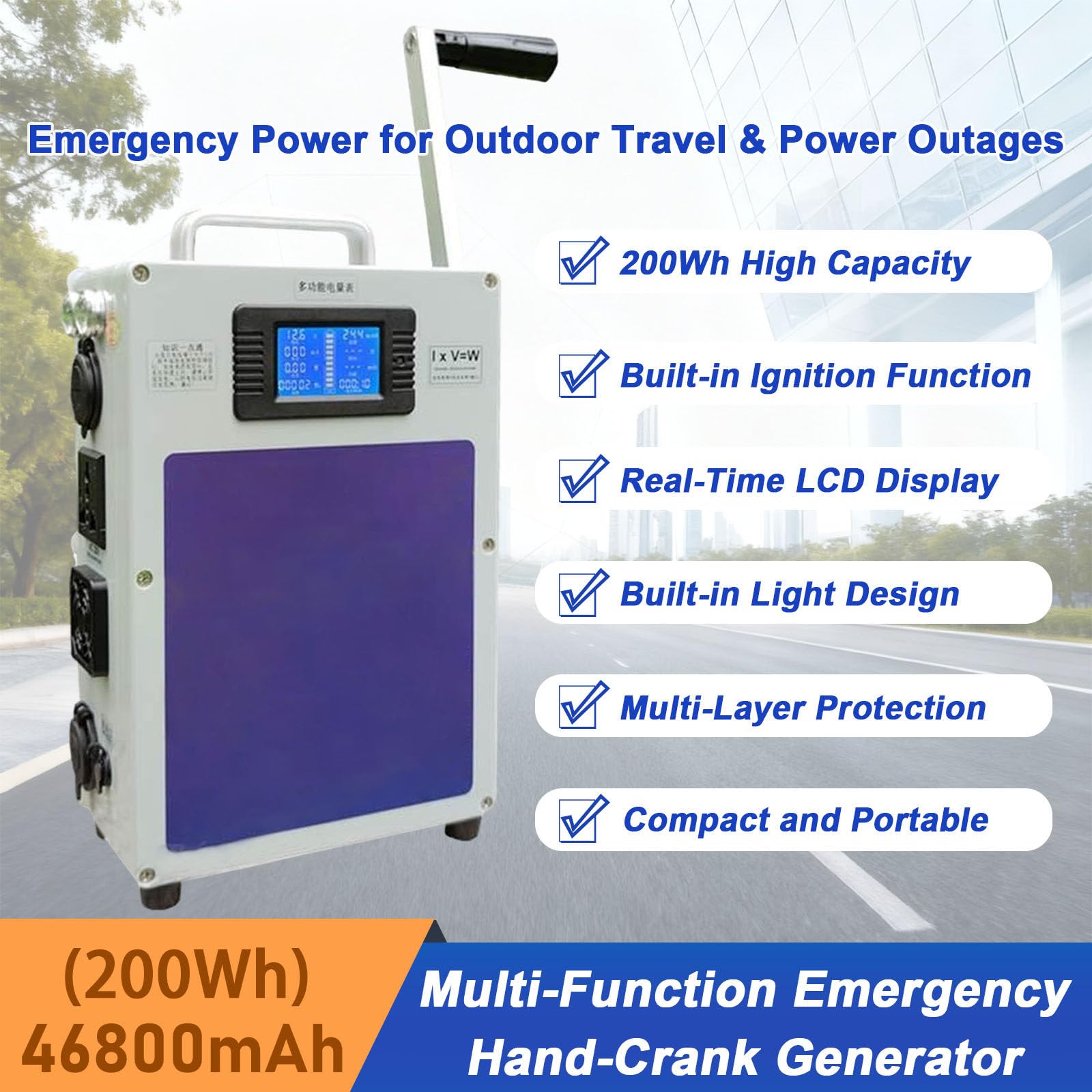 Generador De Manivela Compacto - Estación De Energía Portátil De 200 WH con 500 W De Potencia, Pantalla LCD Y Múltiples Opciones De Carga, para Investigación De Campo, Emergencias