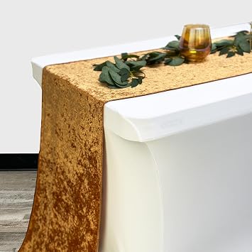 YOUR CHAIR COVERS - 14 x 108 inch Velvet Table Runner - Gold, Velvet Table Runners for Weddings, Events, Hotels and Catering Services