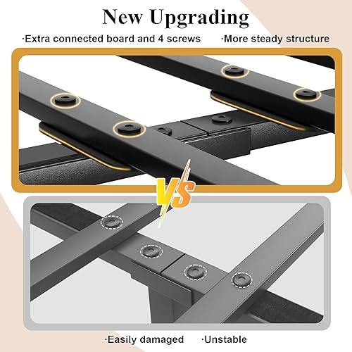 Miniatura 7 de Base de cama de tamaño matrimonial con estación de carga y luces LED, plataforma de metal con cabecera de almacenamiento de 2 niveles, sin ruido, no