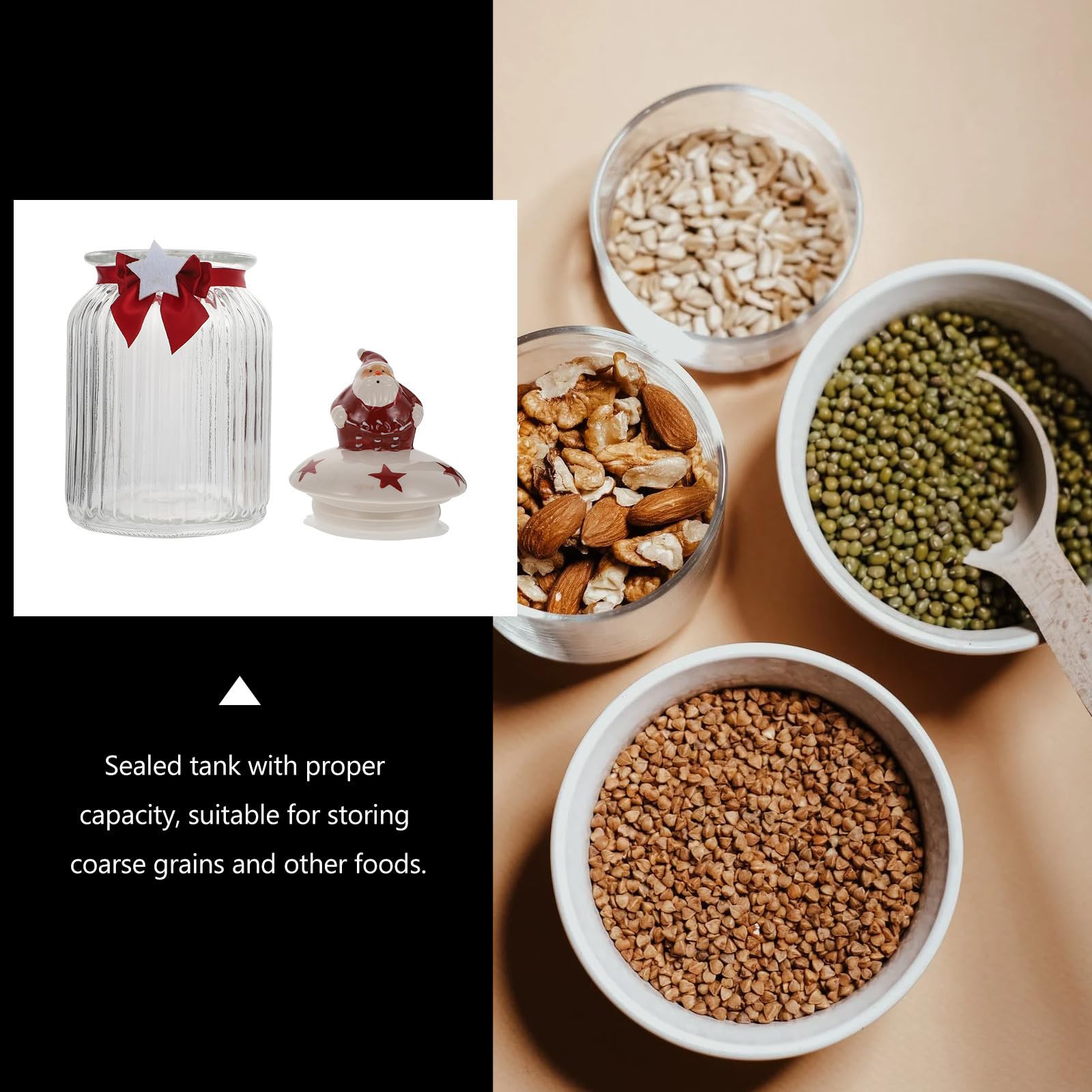 Barattolo per Conservazione Alimentare Coperchio a Forma di Babbo Natale in Vetro Rosso, Capacità Adeguata per Cereali e Tè, per Uso in Cucina Domestica