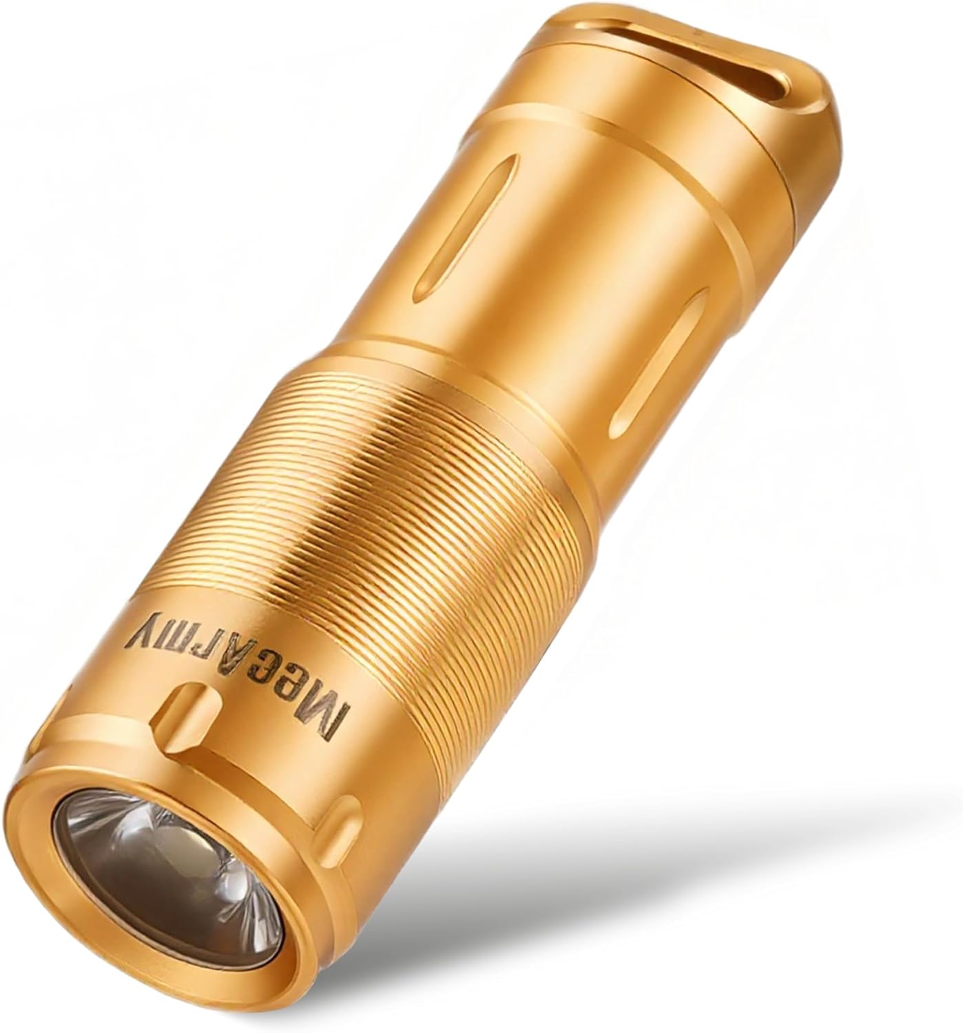 MecArmy X2S Handheld Mini EDC Flashlight with Micro USB Charging, Portable Rechargeable Everyday Carry Keychain Torch, 130 lumens Outdoor Waterproof Lamp (Stainless Steel Gold)
