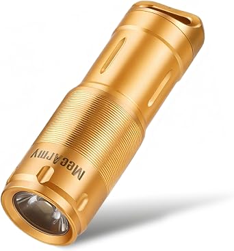 MecArmy X2S Handheld Mini EDC Flashlight with Micro USB Charging, Portable Rechargeable Everyday Carry Keychain Torch, 130 lumens Outdoor Waterproof Lamp Stainless Steel Gold