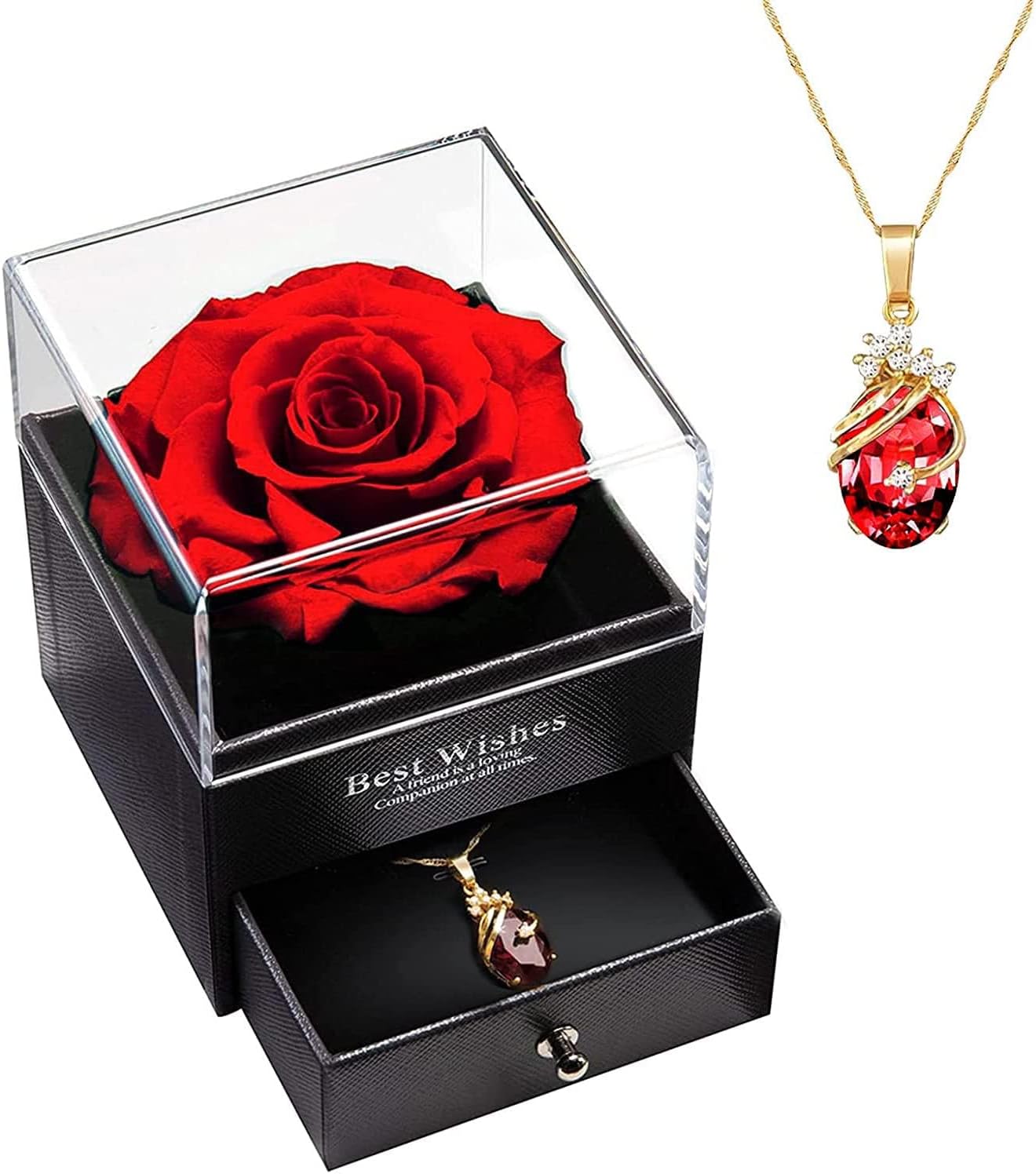 Eternal Rose Box with Necklace, Real Flower Jewelry Box for Mother's Day, Valentines Presents, Christmas, birthday, Anniversary, Birthday Her/Mum/Wife/Girlfriend/Grandma/Mom-ideas,Gifts for Women