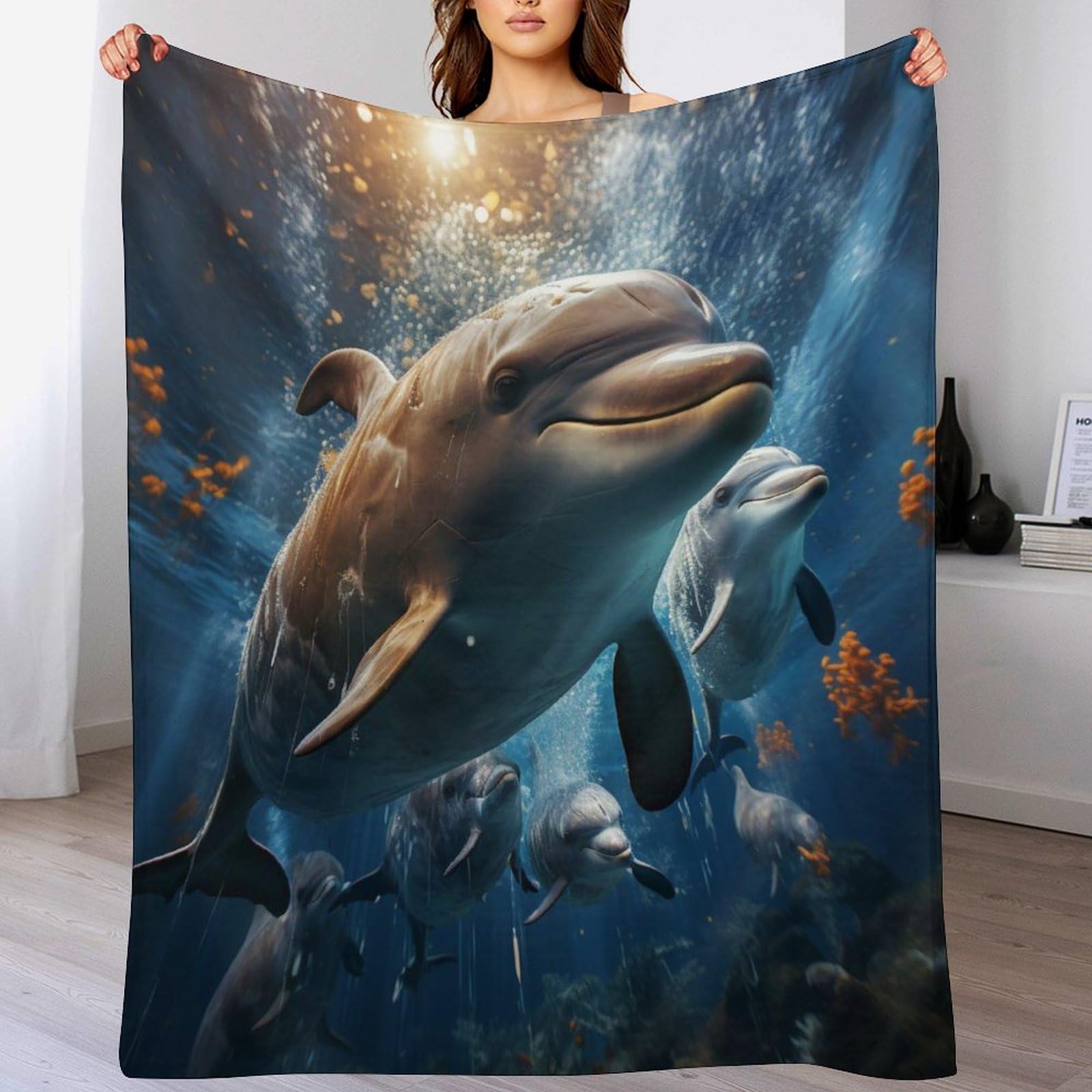 Manta de forro polar de delfín para noches de película en el sofá de casa