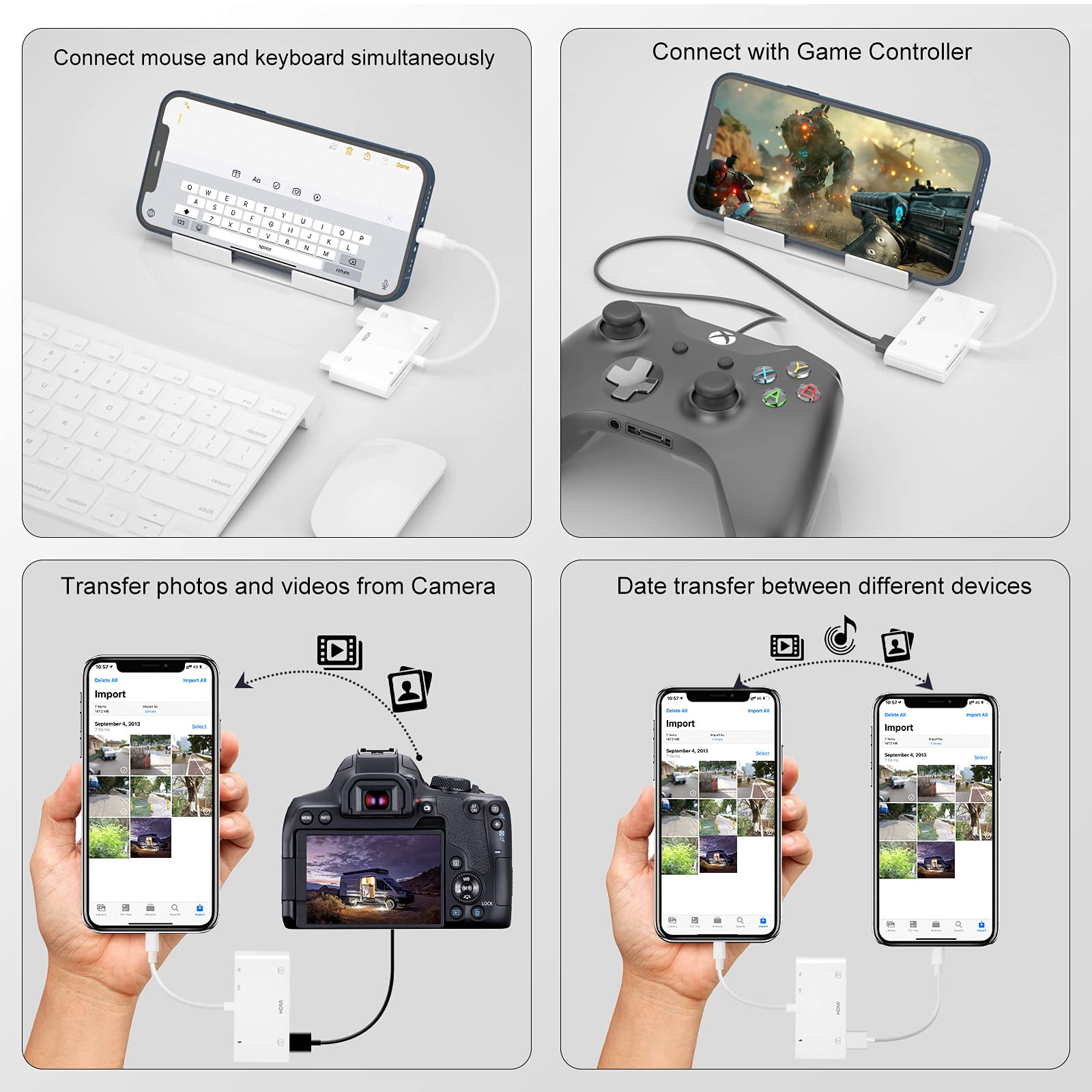 Adattatore HDMI 6-in-1 Per IPhone | Lettore SD/TF, 2 USB 3.0, Porta Di Ricarica, Uscita 1080p, OTG, Per Tastiera, Mouse, Proiettore, IOS