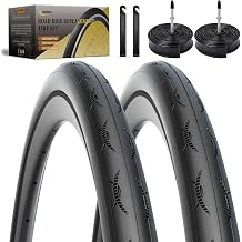 2-PCS 700C Bike Tire, 700x23C/700x25C Racing Road Bike Tires Puncture Proof Bicycle Tires & 2 Inner Tubes 60mm Presta Valve, Bike Tires for Racing, Hybrid, Folding Bicycles