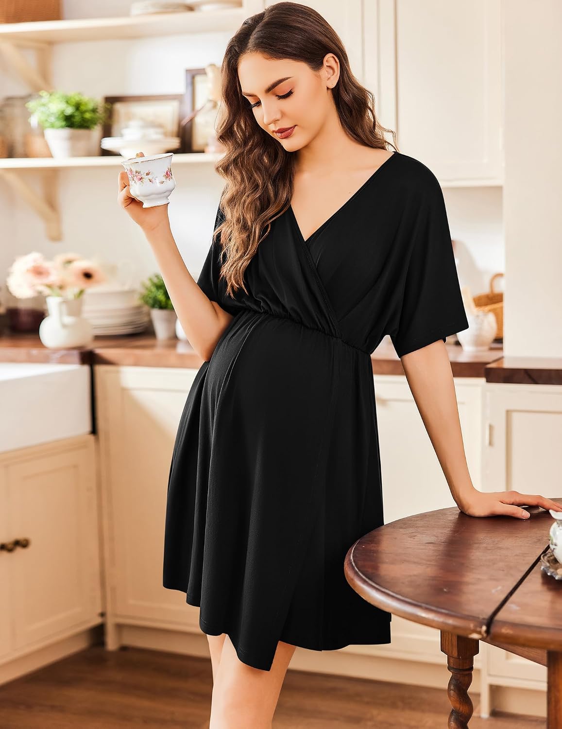 Ekouaer 3 in 1 Labor and Delivery Gown for Hospital Short Sleeve Maternity Nursing Dress Nightgown Postpartum Sleepwear