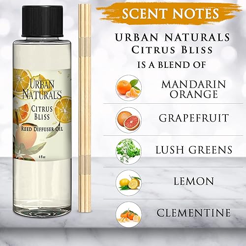 Miniatura 2 de Urban Naturals Citrus Bliss - Recambio de aceite de difusor de caña perfumada con mandarina y pomelo + varillas de repuesto  Aroma cítrico fresco y