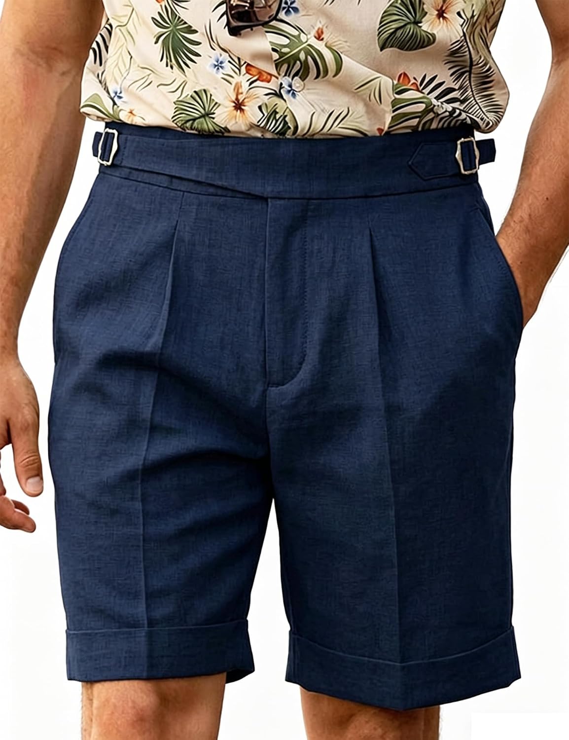 Men's Suit Shorts Casual Linen Short Pants Waist Lightweight Summer Beach Shorts for Men Vintage Classic Fit