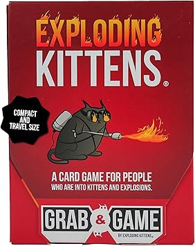 Exploding Kittens - Grab & Game - 2-4 Players - Ages 7+ 10 Minutes to Play - Travel Sized High Stakes Card Game - Party Game, Family Game Night, Kid and Adult Card Game, Red
