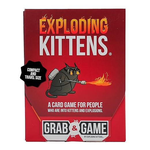 Exploding Kittens Grab & Game - Card Game for Families - Fast-Paced, Easy-to-Learn Game with Hilarious Original Artwork by The Oatmeal Creator, Ages 7+ (2-4 Players, 42 Cards)