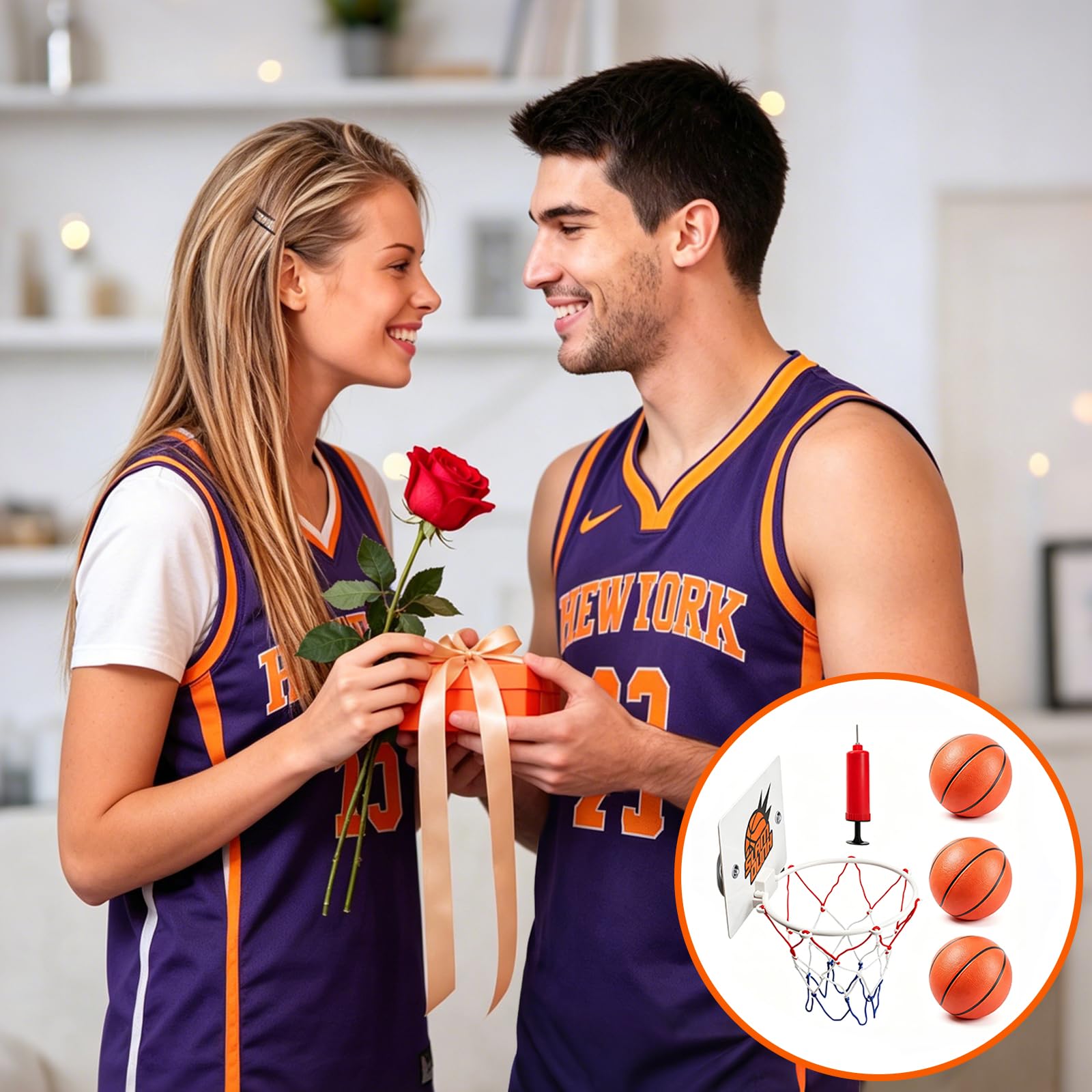 Mini Basketballkorb Set, Mini Basketball Indoor Spiel, Basketballkorb fürs Zimmer mit Luftpumpe, 5-teiliges Komplettset mit Basketballkorb und DREI Basketbällen