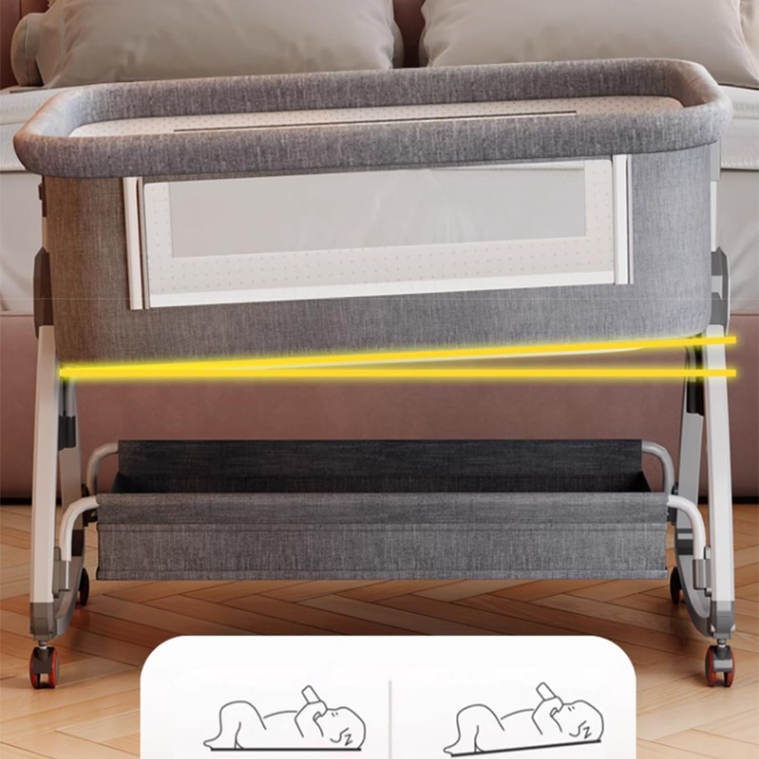 Letto Culla Cododo Bebe, dormire insieme in tutta sicurezza, materasso in fibra di cocco, tavolino, facile da montare e piegare, lettino portatile per neonato (bianco)