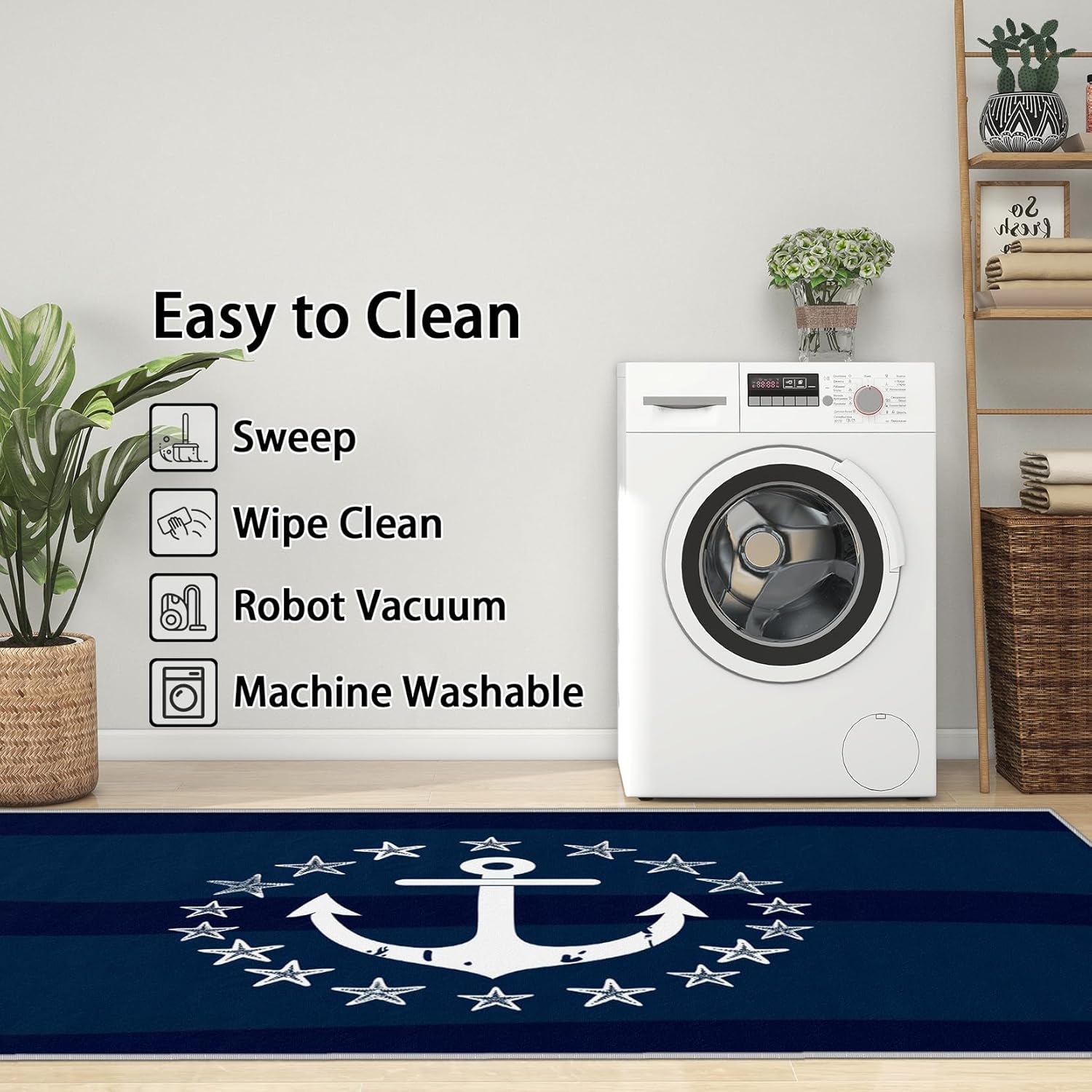 Nautical Rugs 2x3-2x3 Rug - Nautical Rug - Anchor Navy Blue Area Rug - Sailing Coastal Sailor Rugs - Sea Ocean Marine Carpet - Home Decor