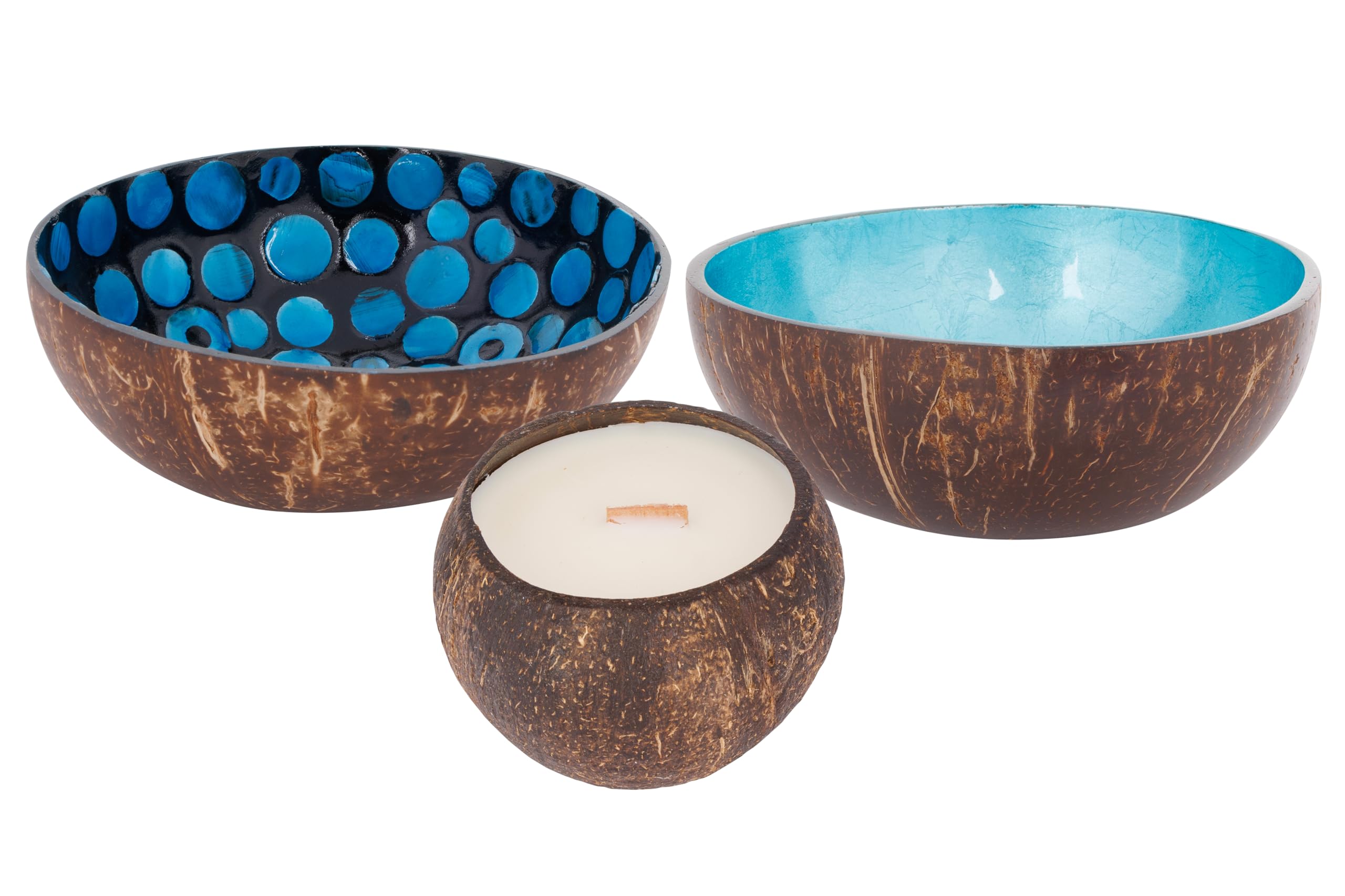 Noya Lot de 2 Bols couleurs Assortis+ 1 bougie parfumé, Noix de coco