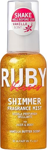 Miniatura 7 de Ruby Kisses Spray de fragancia brillante para el cuerpo y el cabello, espray de perfume corporal con purpurina de vainilla, perfume para la piel