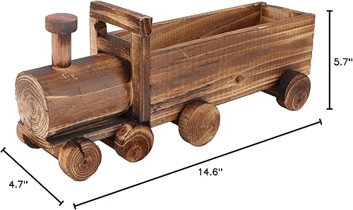 Miniatura 10 de Sempoda Maceta creativa de madera para plantas suculentas, maceta con forma de tren de dibujos animados, bonsái, bonito adorno rústico para