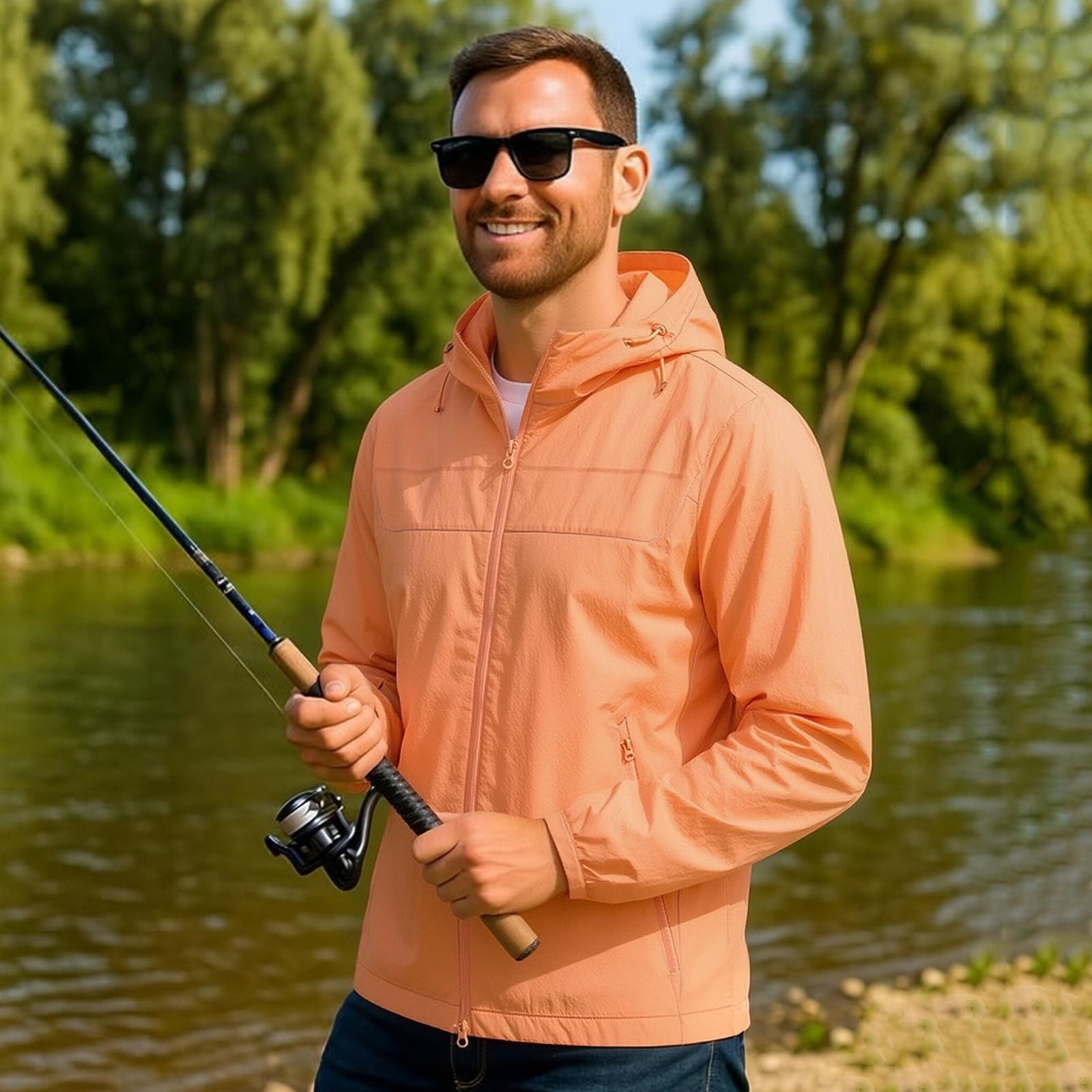 Chubasquero para hombre, impermeable, transpirable, fina, chaqueta de verano con capucha, chaqueta de verano, cortavientos, chaqueta para exteriores, protección solar, chaqueta con capucha con