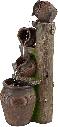 Miniatura 9 de Cuatro jarras de 39 1/4 pulgadas de alto, grande, rústica, decoración para interiores y exteriores, fuente de suelo de piedra sintética con luz LED