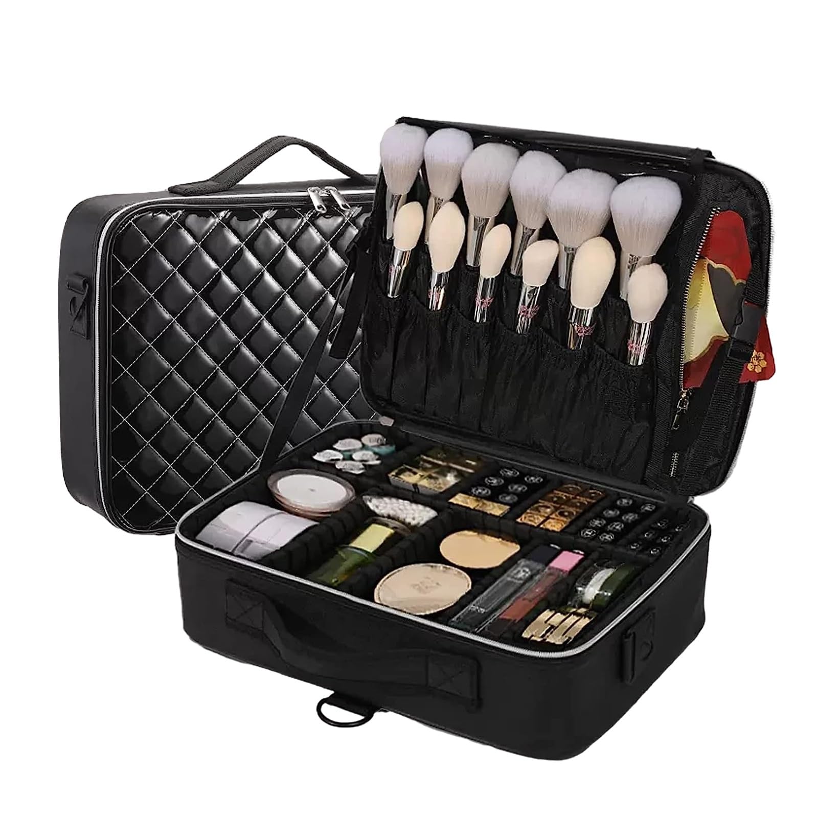 Trousse à maquillage noire et organisateur de voyage grand format pour cosmétiques