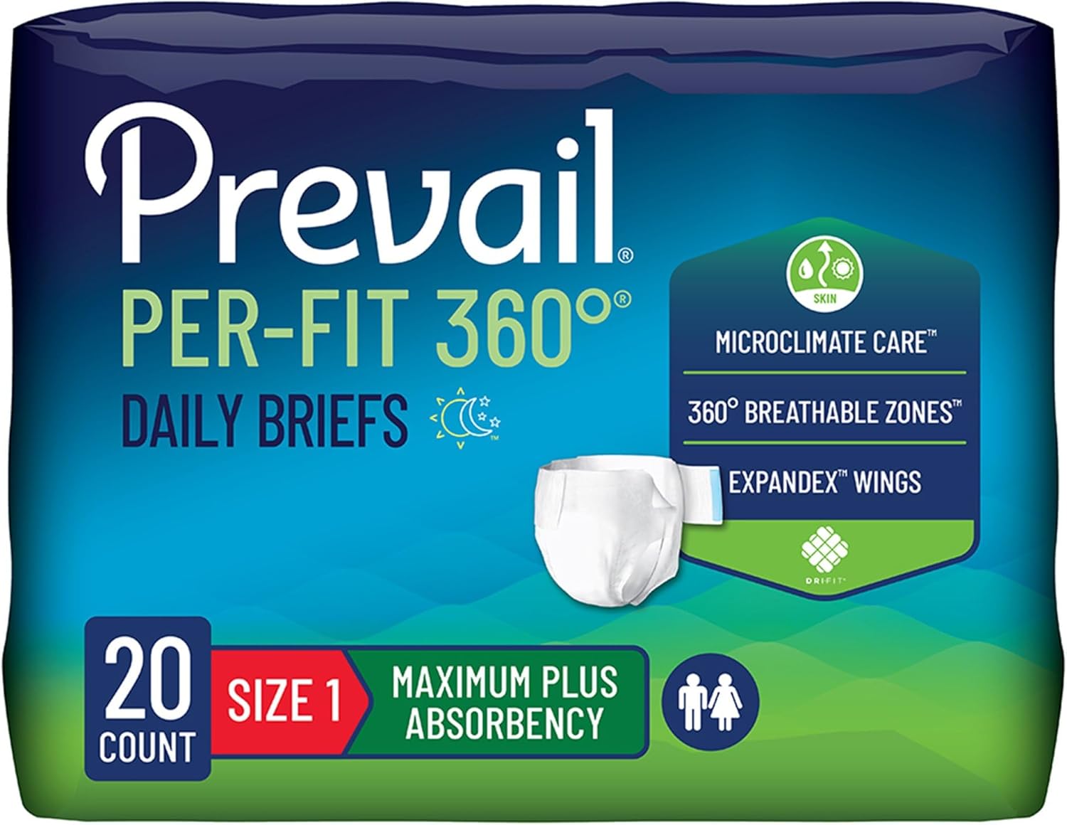 Prevail Per-Fit 360 Adult Incontinence Brief 1 Heavy Absorbency Breathable, PFNG-012/2, 80 Ct