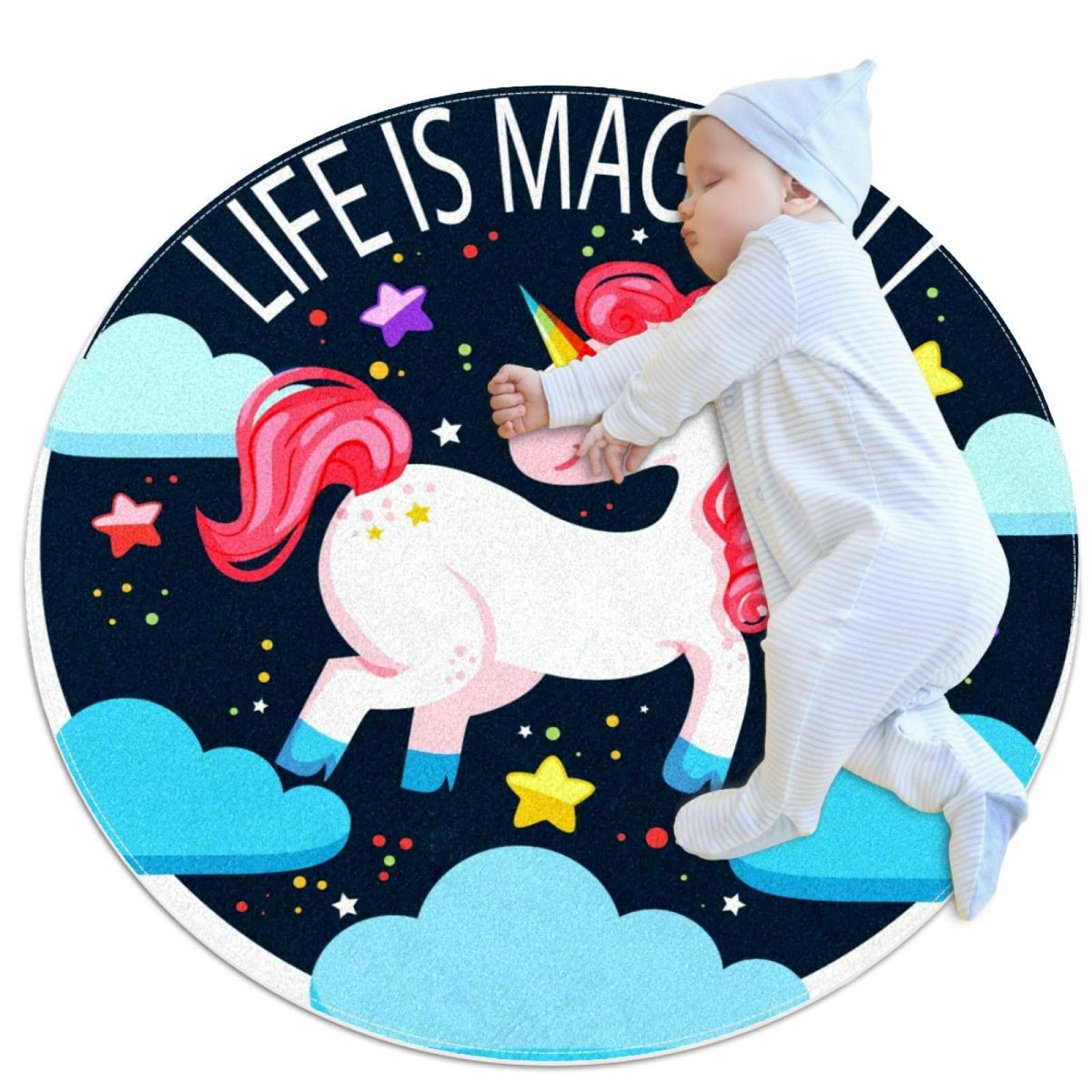 Tapis de jeu pour enfants JDEZ rond licorne mignonne 80cm