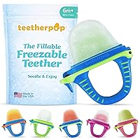 Vista 19 de Teetherpop Mordedor de silicona rellenable para bebés – Moldes de paletas de leche materna para la dentición con ranuras antiderrame – Mordedores
